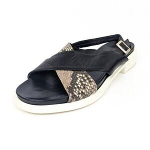 Fabio Rusconi Womens Shoes Black Snakeskin Criss Cross Buckle Sandals Size 38